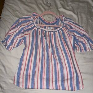 Crown & Ivy | blue/pink striped top, size L NWT